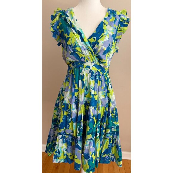 Taylor Sleeveless Abstract Floral Print A-Line V-Neck Dress Size Small - Picture 2 of 14
